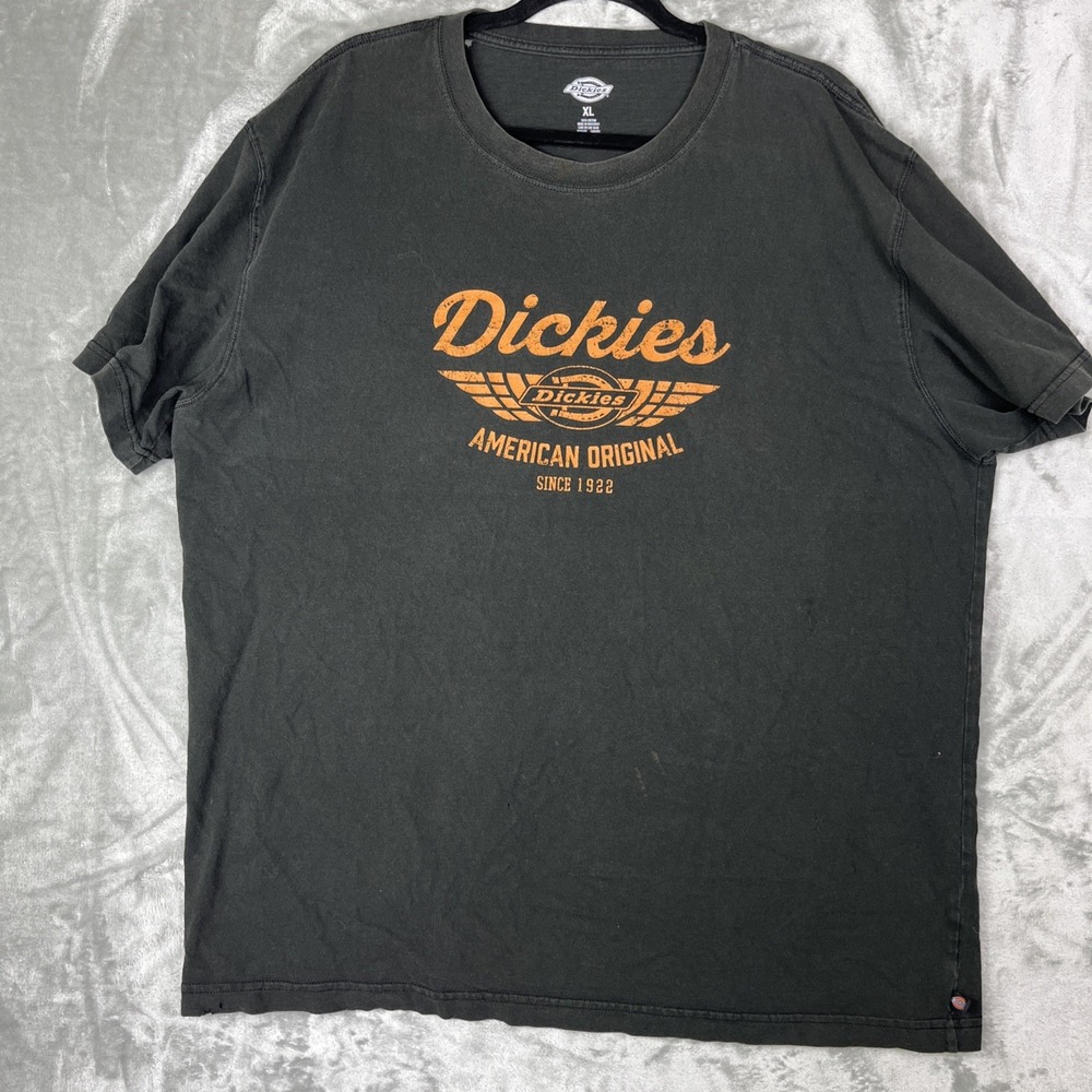 Men's Y2K 00's Dickies Oversized Black T-Shirt Orange Logo Skater Tee Vtg